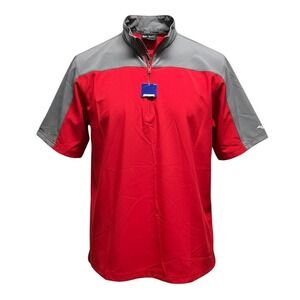 Mizuno Performance Mens Lg Red Grey Quarter Zip Short Sleeve Windshirt Side Zip